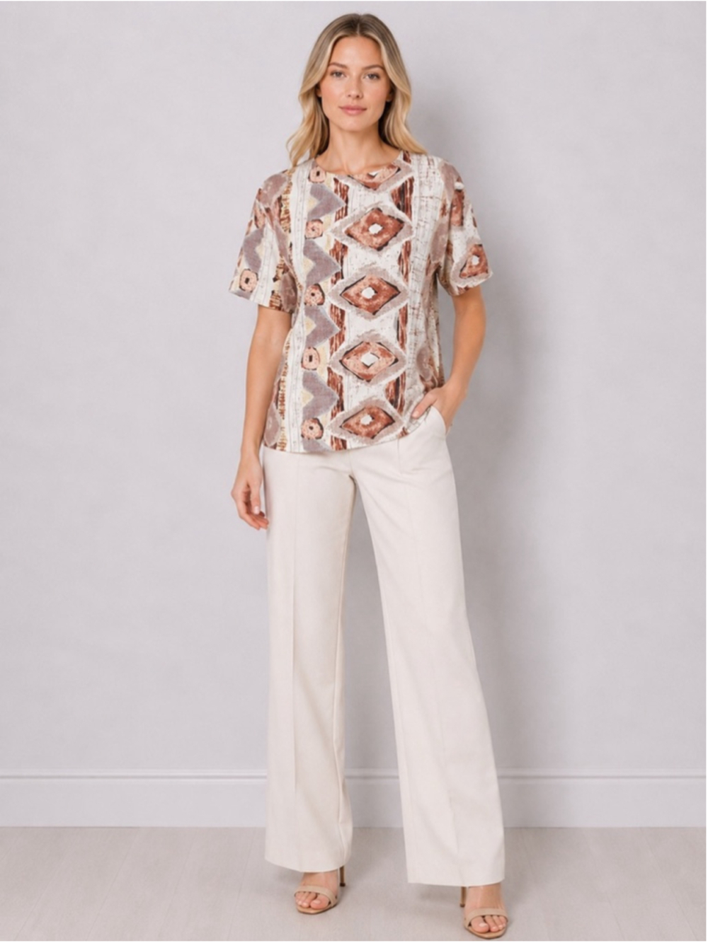 Diane Gilman Collection Vintage Top 100% Silk Geo Abstract Chic Boho size M